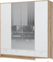 Шкаф распашной Стендмебель Ирис ШК-04 с зеркалом (белый/дуб крафт золото)