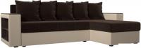 Угловой диван Лига диванов Дубай лайт правый 114183 (микровельвет коричневый/экокожа бежевый)