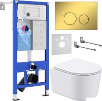 Унитаз подвесной Roxen Simple compact в комплекте с инсталляцией StounFix Dual Fresh 6 в 1 968026 (к