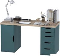 Офисный стол Mebelain Ингар 2/5/DV (дуб беленый/серый/бирюзовый)