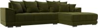 Угловой диван Лига диванов НордСтар правый 121114 (микровельвет зеленый/подушки микровельвет зеленый
