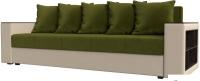 Диван Лига диванов Дубай Лайт полки справа 114327 (микровельвет зеленый/экокожа бежевый)