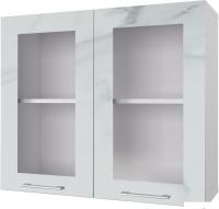 Шкаф навесной Горизонт Оптима 80 Витрина (мрамор арктик)