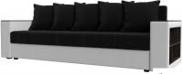 Диван Лига диванов Дубай лайт полки справа 114330 (микровельвет черный/экокожа белый)