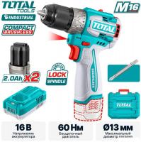 Дрель-шуруповерт Total TDLI16682 (с 2-мя АКБ, кейс)