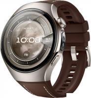 Умные часы Huawei Watch 5 46 мм (титановый, с коричневым силиконовым ремешком, международная версия)
