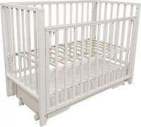 Классическая детская кроватка Indigo Norden универсальный маятник+колеса, ящик (массив березы, белый