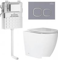 Унитаз приставной Roxen Antares в комплекте с инсталляцией Attach 5 в 1 966977 (кнопка: серый бетон)