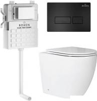 Унитаз приставной Roxen Antares в комплекте с инсталляцией Attach 5 в 1 967019 (кнопка: черный матов