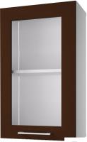 Шкаф навесной Горизонт Люкс 40 с витриной (шоколад гл)
