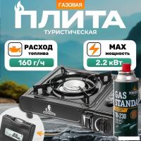 Туристическая плита Coyote MS-2500 (черный полуглянцевый, с газовым баллоном)