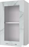 Шкаф навесной Горизонт Оптима 40 с витриной (мрамор арктик)