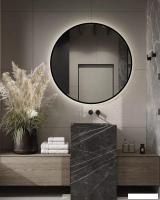 Зеркало с подсветкой  eMZe 90 LED.UV.90.90.CHE.MOTION (черный с УФ-окантовкой и подсветкой)