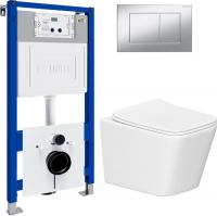 Унитаз подвесной Lauter Square 214903 с кнопкой 219703J (прямоугольная, сатин)