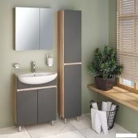 Runo Тумба с умывальником Runo Лада 60 + Уют 60 (напольная, дуб/графит)