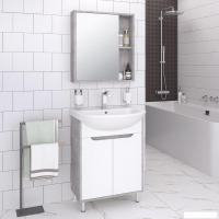 Runo Тумба с умывальником Runo Эко 60 + Уют 60 (напольная, белый/серый бетон)