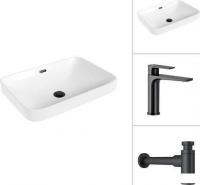 Умывальник Lauter 21441A + Reef 21CK678BS с сифоном 21635B (черный матовый)