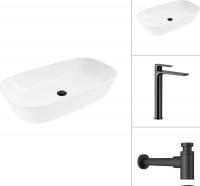 Умывальник Lauter 21393-70 + Reef 21CK8678BS с сифоном 21635B (черный матовый)