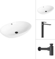 Умывальник Lauter 21709 + Reef 21CK8678BS с сифоном 21635B (черный матовый)