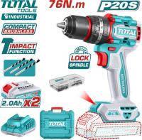 Ударная дрель-шуруповерт Total TIDLI20768 (с 2-мя АКБ, кейс)