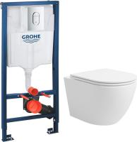 Унитаз подвесной Lauter Vortex 2110830 + GROHE Rapid SL 39504000 с кнопкой (округлая, хром)