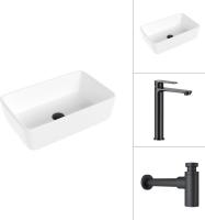 Умывальник Lauter 21674A + Moon 21СК8691BS с сифоном 21635B (черный матовый)