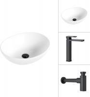 Умывальник Lauter 21652 + Cascade 21СК0655BS с сифоном 21635B (черный матовый)