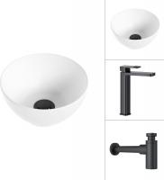 Умывальник Lauter 21601E + Cascade 21СК0655BS с сифоном 21635B (черный матовый)