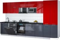 Готовая кухня Интерлиния Мила Gloss 3.7-ПМ2 (асфальт глянец/красный глянец/кастилло темный)