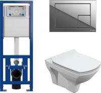 Унитаз подвесной Cersanit Carina New Clean On с инстал. Link Pro (с кнопкой Corner 64108 хром глянце