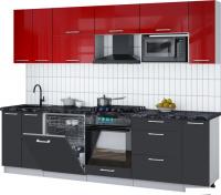 Готовая кухня Интерлиния Мила Gloss 2.7-ПМ2 (пепел/красный глянец/кастилло темный)