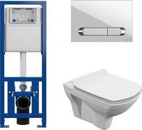 Унитаз подвесной Cersanit Carina New Clean On с инстал. Link Pro (с кнопкой Estetica 64111 белый/хро