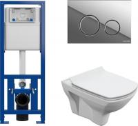 Унитаз подвесной Cersanit Carina New Clean On с инстал. Link Pro (с кнопкой Twins 63523 хром глянцев