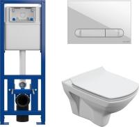 Унитаз подвесной Cersanit Carina New Clean On с инстал.Link Pro (с кнопкой Estetica 64109 белый)