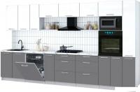 Готовая кухня Интерлиния Мила Gloss 3.8-ПМ1 (серый/белый глянец/белый гранит)