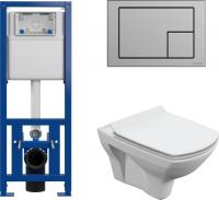 Унитаз подвесной Cersanit Carina New Clean On с инстал. Link Pro (с кнопкой Corner 64107 хром матовы