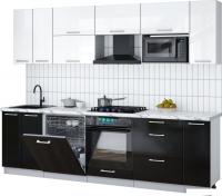 Готовая кухня Интерлиния Мила Gloss 2.7-ПМ2 (черный глянец/белый глянец/белый гранит)