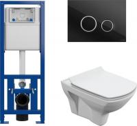 Унитаз подвесной Cersanit Carina New Clean On с инстал. Link Pro (с кнопкой Twins 64117 стекло черны