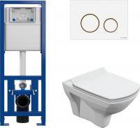 Унитаз подвесной Cersanit Carina New Clean On с инстал. Link Pro (с кнопкой Twins 63535 белый/золото