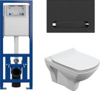 Унитаз подвесной Cersanit Carina New Clean On с инстал. Link Pro (с кнопкой Estetica 64112 черный/хр
