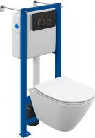 Унитаз подвесной Cersanit City Smart CO DPL EO Slim (с кнопкой Twins 63534 черный/золото)