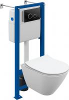 Унитаз подвесной Cersanit City Smart CO DPL EO Slim (с кнопкой Twins 64117 стекло черное)