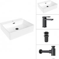 Умывальник Lauter 21478 + Cascade 21СК655BS + сифон 21635B + донный клапан 21190B (черный матовый)