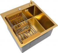 Кухонная мойка Basic CL DS Decor 45x50 (золото, коландер, дозатор)