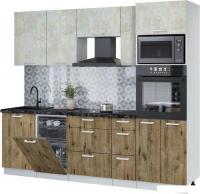 Готовая кухня Интерлиния Мила Лайт 2.45-ПМ3 (бетон лайт/дуб веллингтон/кастилло темный)