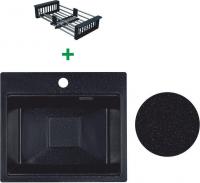 Кухонная мойка Marblan Comfort 48 (черный, с сифоном и колландером)