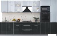 Готовая кухня Интерлиния Мила Пластик 3.4 (туманный глянец/антрацит/бискайская сосна)