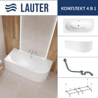 Ванна Lauter Bliss 150 L 21201051L (с каркасом, лицевым экраном белого цвета и сифоном 21Y32000 хром