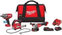 Milwaukee 4933498576 (гайковерт, болгарка, смазочный пистолет, 2 АКБ, сумка)