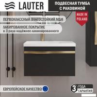 Lauter Тумба с умывальником Eva 69 (черный матовый/матовая золотая сталь/искусственный мрамор)